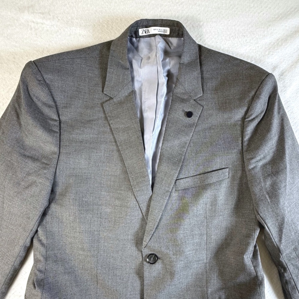 Zara Blazer Men 42 Two Button Double Vent Stretch Notched Lapel Gray Suit Jacket